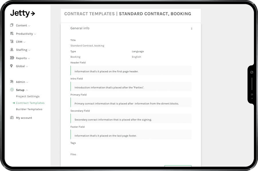 Use Jetty to create agreements with one click for printing or electronic signing.
